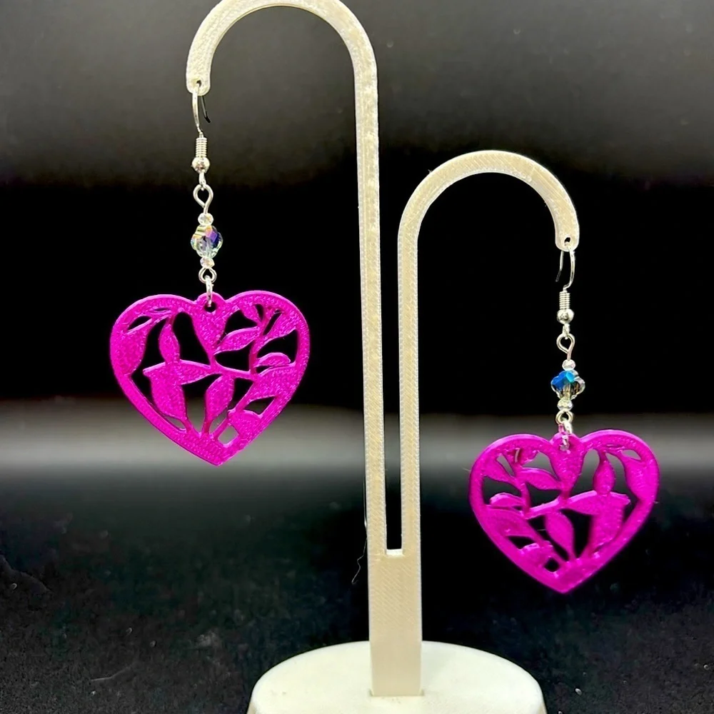 Handmade Heart Earrings - Pink